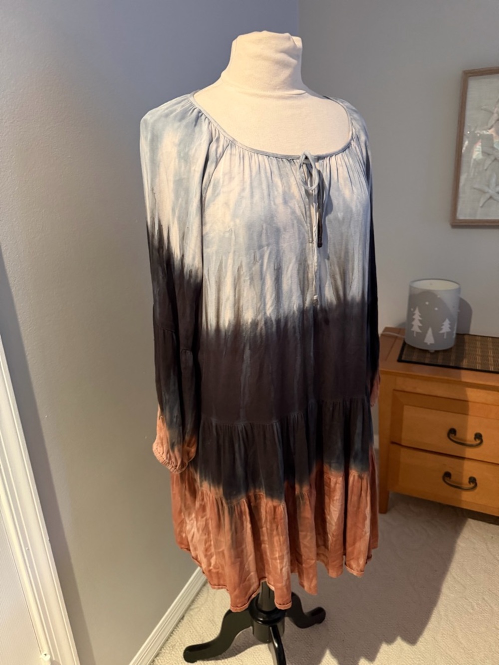 River and Sky Haven Long Sleeve Mini Dress - Soft Blue, Black, Brown in Large - Picture 7 of 13